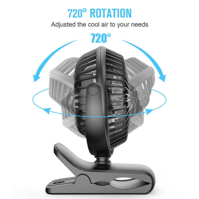 [AUSTRALIA] - HONYIN 720° Rotation Small Desk & Clip on Fan with Sturdy Clamp, 3 Speeds, Quiet Little Personal Cooling Fan by USB Plug In, for Bedroom Office Desktop Treadmill Black 