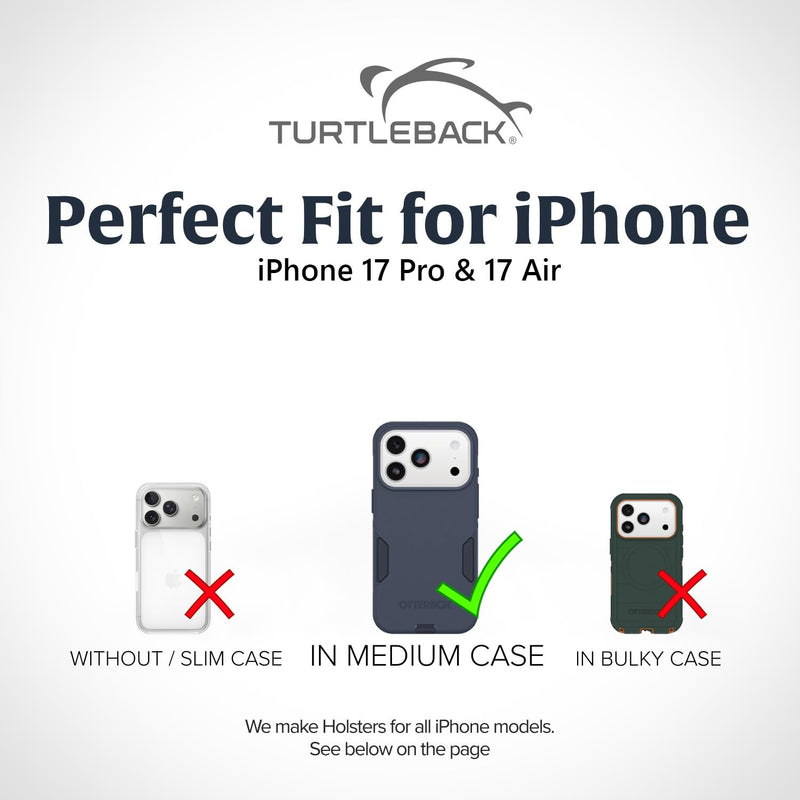 Turtleback Belt Clip for iPhone 17 Pro and 17Air -Medium- Fits w/Shockproof Commuter Style Cases, Premium Black Leather Vertical Belt Holder, Magnetic Closure HD Rotating Clip Medium Vertical - Leather w/ HD Clip