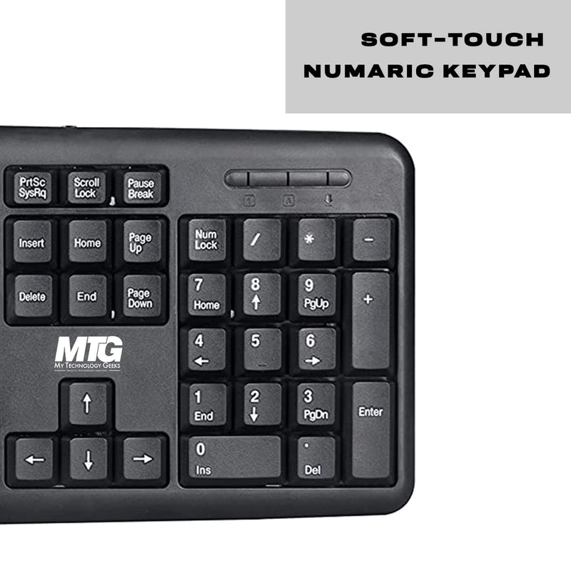 MTG Full Size Wired Computer Keyboard, with 5ft USB-A Cable, 104-keys, Foldable Legs and noiseless Key, Compatible with PC, Laptop and Windows 7/8/10/11