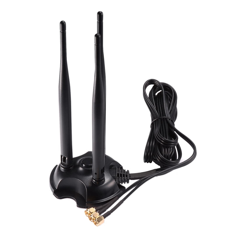 Eightwood 2.4GHz 5GHz Dual Band WiFi Antenna with 3 RP-SMA Male Connector | Magnetic Base, 6.5ft Cable, for PC Desktop Motherboard, PCIe WiFi Card, Wireless Router