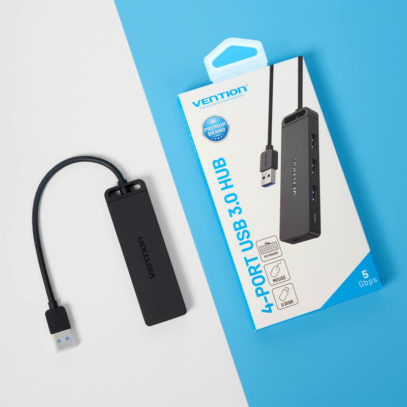 USB Hub, VENTION 4-Port USB 3.0 Hub Ultra-Slim Data USB Splitter Charging Supported Compatible with MacBook, Laptop, Surface Pro, PS4, PC, Flash Drive, Mobile HDD (0.5FT/0.15M) 0.5FT USB-A HUB