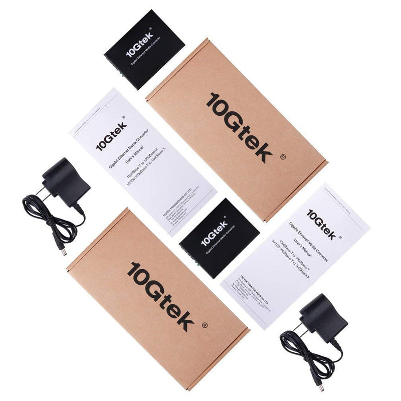 10Gtek a Pair of Gigabit SingleMode Bidi to Ethernet Media Converter, Fiber to Ethernet Converter, SMF Single SC Fiber to Copper RJ45 for 10/100/1000Base-Tx to 1000Base-LX, UL Certified, 20km 1000M BiDi(1-pair)