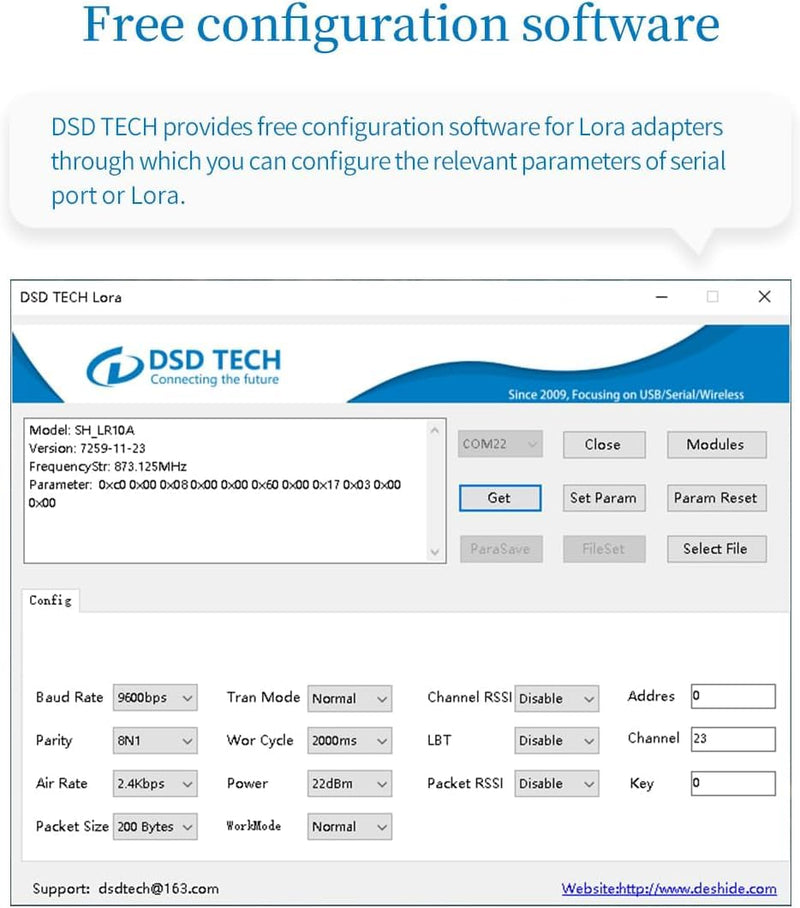 DSD TECH Lora Module SH-B50L RS485/232 to Lora Adapter Lorawan Wireless Transceiver