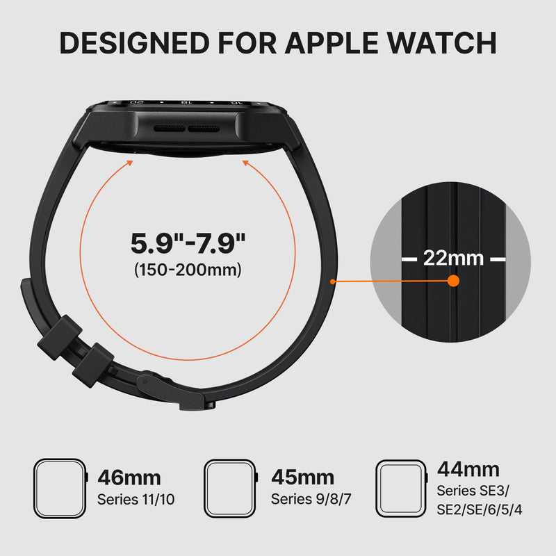 Bandletic Luxury Metal Case with Band Compatible with Apple Watch 46mm | Rugged Military-Grade Protective Bumper Cover with Soft Silicone Strap for iWatch 11 10 46mm Black/Black 46mm(series 11 10)