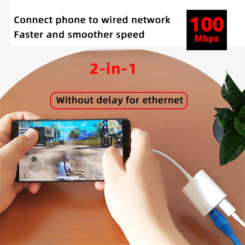 xiwai USB C Hub Type C to 100Mbps Networking RJ45 with PD Power Charge Adapter 2 in 1 USB Extender Compatible with Laptop Tablet Phone USB-C to RJ45 with PD Power