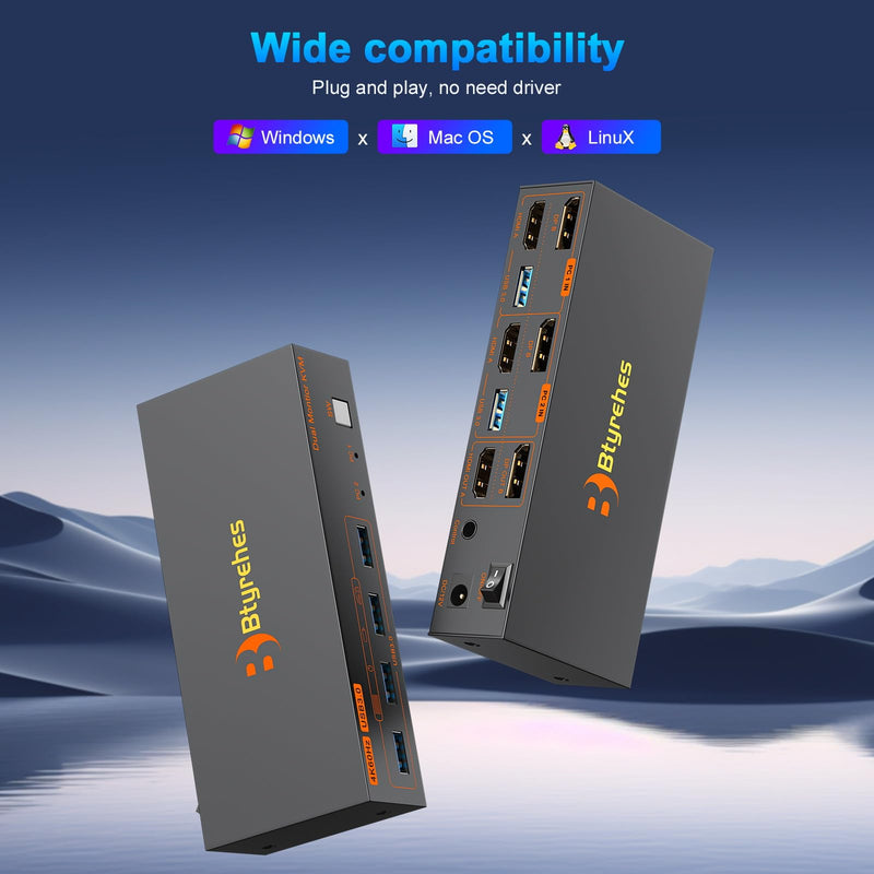 KVM Switch 2 Monitors 2 Computers,4K60Hz HDMI Displayport Dual Monitor KVM | Switch for 2 computers Sharing Mouse Keyboard and 2 Screens with 2 USB 3.0 Cables Controller Office · Gaming · Meeting Orange-Black HDMI+DP (2 PC 2 Monitors)