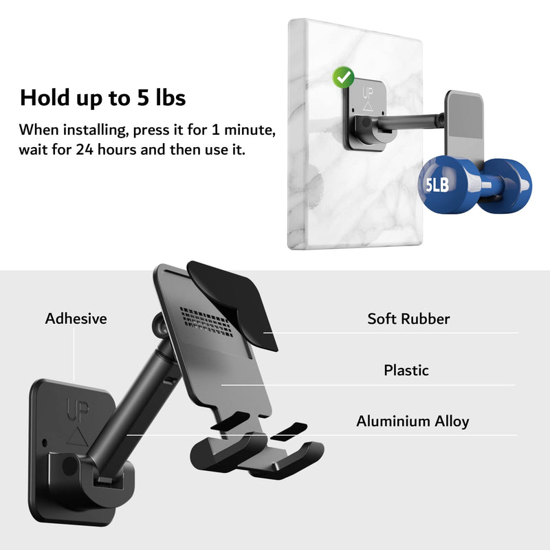 pzoz Wall Mount Cell Phone Tablet Holder, Extendable Adjustable Cellphone Stand for Mirror Bathroom Shower Bedroom Kitchen Treadmill, Compatible with iPhone iPad Series or Other Smartphones (Black) Black