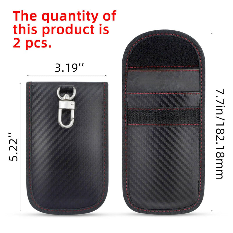 2 Pack Faraday Car Keycase Protective Bag Car rfid Signal Blocking Key Fob Protector Carbon Fiber Security Anti-theft Car Key Pouch Anti-Hacking Case Blocker Car Rfid Key Bag Faraday Cage Protector