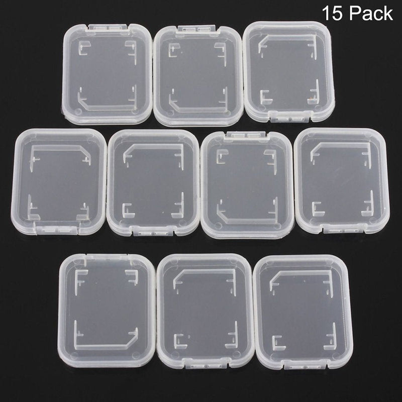 NUOMI 15Pcs SD/SDHC Memory Card Case Holder, Standard SD Plastic Storage Boxes, Clear Compact