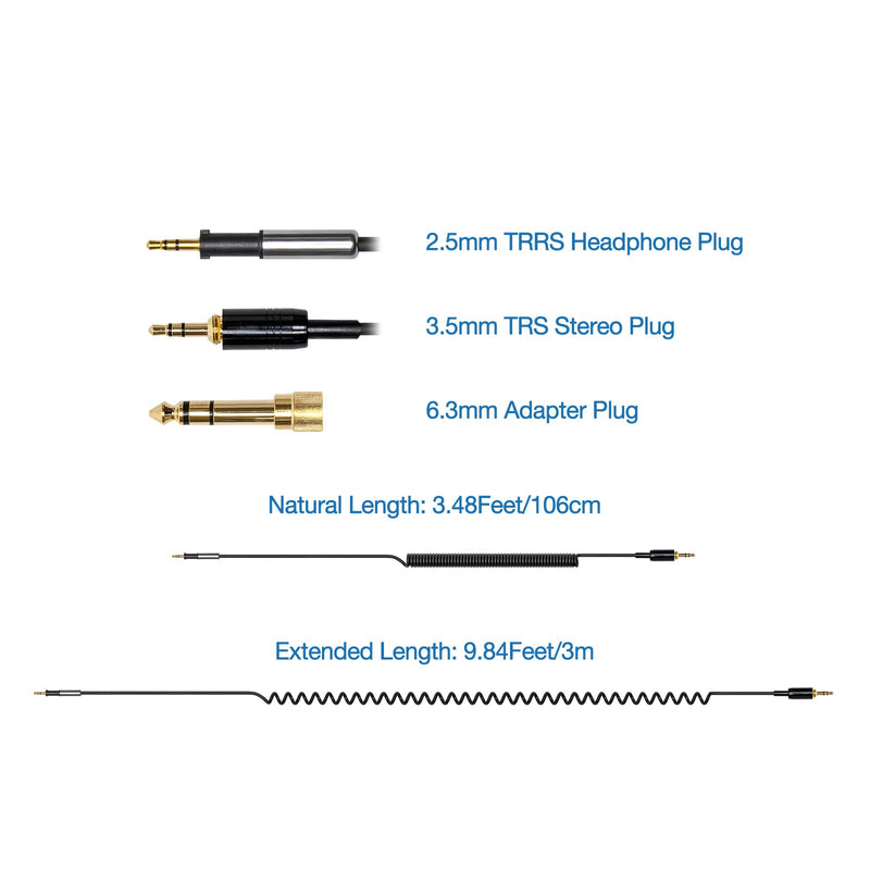 Audio DJ Headphone Cable Cord Line Plug Compatible with Pioneer HDJ500 HDJ700 HDJ1500 HDJ 500 700 1500 Headset Extended Coiled Spring Dj Wire