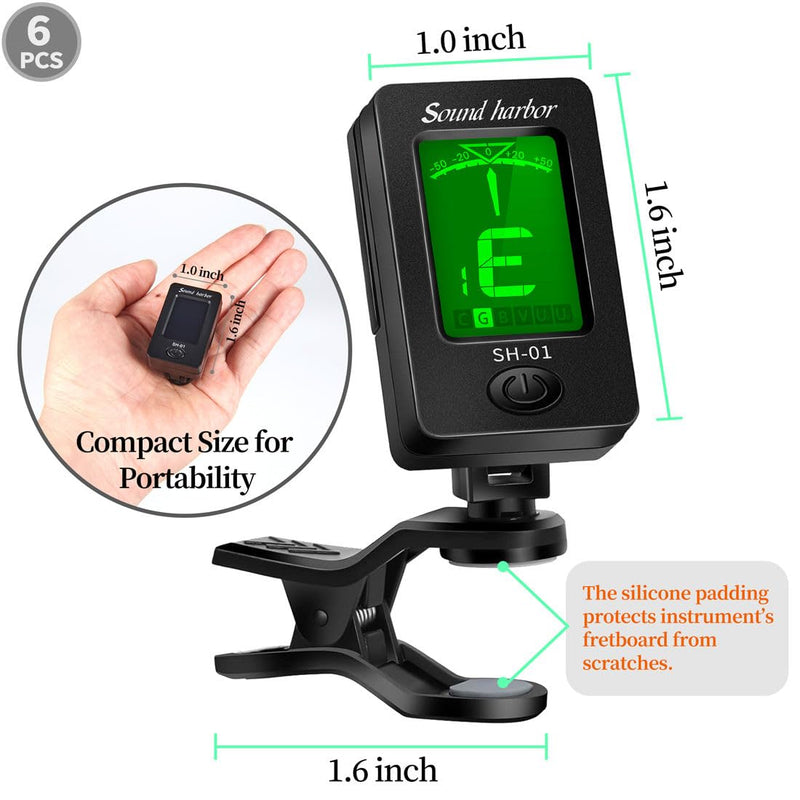 Guitar Tuner Clip On Ukulele Tuner for All Instruments Guitar Bass Ukulele Violin banjo Tuner (Tuner 6 Pack) Tuner 6 Pack