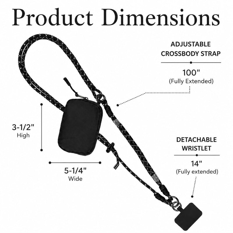 Save the Girls Active Phone Lanyard Crossbody Rope Strap with Wallet, Black | Crossbody Rope Cell Phone Lanyard with Zippered Wallet Pouch. Adjustable, Hands-Free Phone Strap for Life on the Move. Twin Black