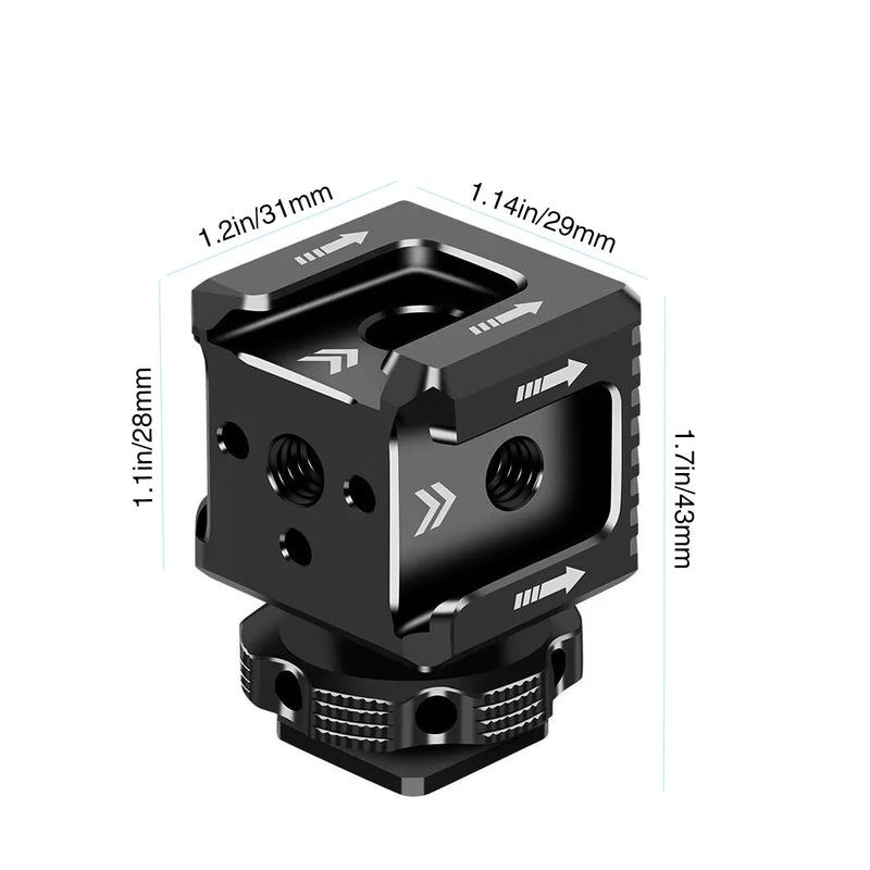 3 Port Cold Shoe Mount with 1/4"-20 Thread for Camera Cage Flash LED Monitor Microphone etc., Aluminum Camera Triple Cold Shoe Extension Bracket Compatible with Nikon, Canon, Sony..DSLR/SLR