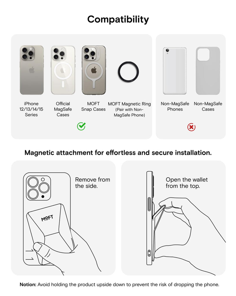 MOFT Magnetic Wallet Stand Compatible with iPhone 15/14/13/12 Series, Angle Adjustment & Magsafe Compatible MOVAS Phone Stand,Jet Black Jet Black