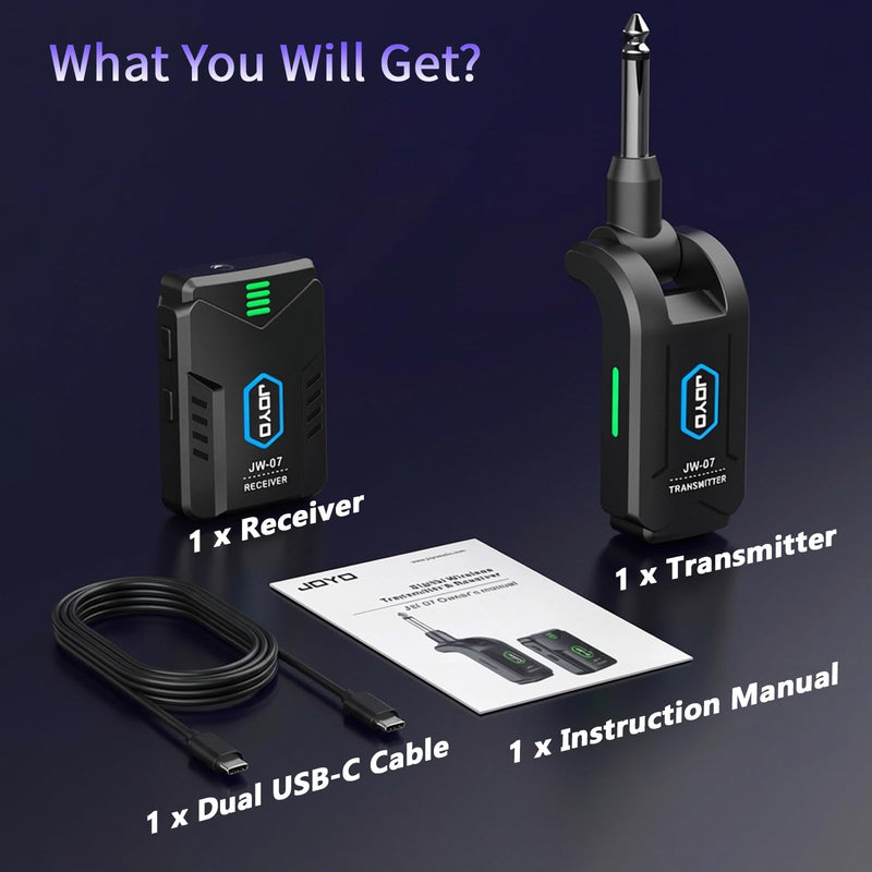 JOYO Wireless in Ear Monitor System Upgraded 2.4G Mono Rechargeable IEM Transmitter Clip on Receiver Auto Pairing for Singer Practice Rehearsal and Small Live Use (JW-07 New Version)