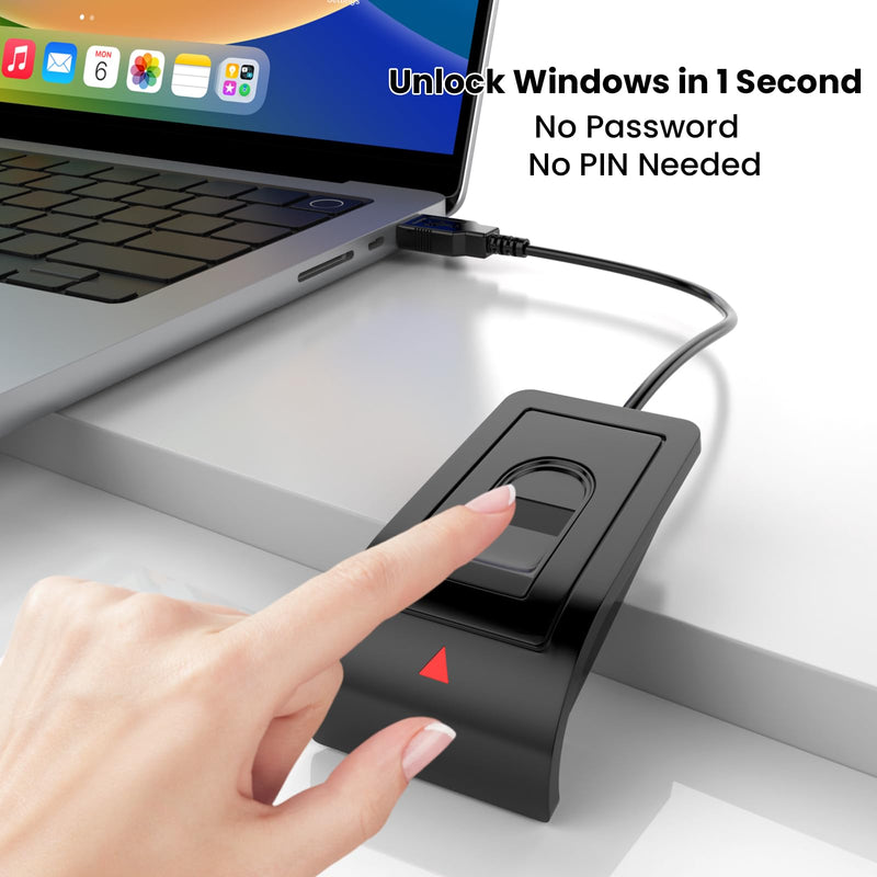 [AUSTRALIA] - USB Fingerprint Reader for Windows 10/11 ONLY, Windows Hello Fingerprint Scanner for PC Login, Match-in-Sensor Security, Plug & Play, 4ft Extension Cable (Not for Mac/Linux) Black 