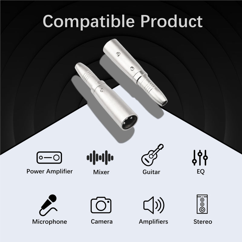 2PCS XLR Male to 1/4 Inch 6.35mm Female Adapter, 3-Pin XLR Male to Quarter Inch Female Jack Socket Audio Adapters Compatible with Microphone, Stereo, Mixer XLRM to 1/4" 6.35mm Female
