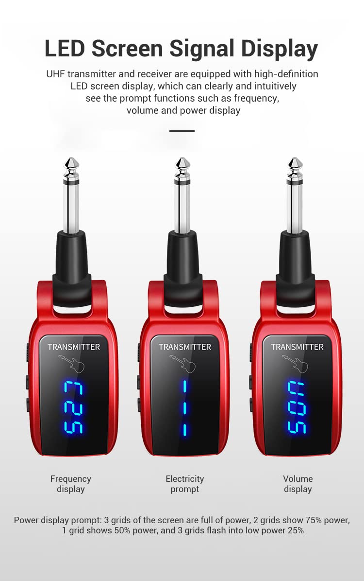Arklove 1/4 inch Ts Jack 6.35mm mic Microphone Wireless Guitar System Rechargeable Guitar Transmitter Receiver Set Bass Pick Up Accessaries amp (Red) Red