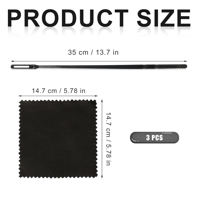 Flute Cleaning Kit, 3pcs Flute Cleaning Cloth with 1pc Flute Cleaning Rod Cleaning Rag & Swab Supplies for Easy Polishing Inside Care (Black)