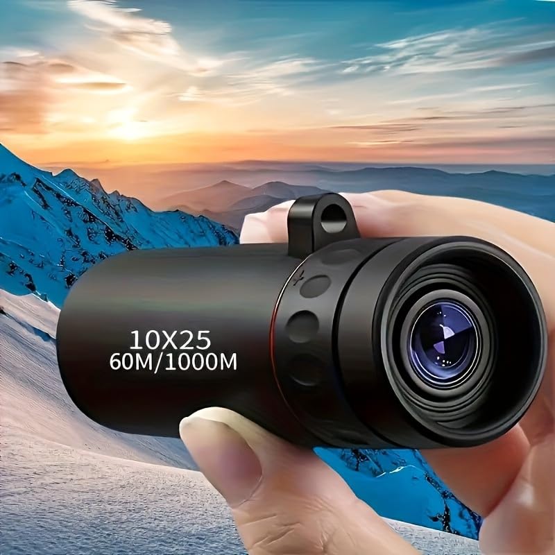 10X25 High Magnification Monocular Telescope - Durable Rubber Lightweight Design, Fixed Focus, Ergonomic Grip - Suitable for Hiking, Camping, Birdwatching, Hunting, Fishing (Black)