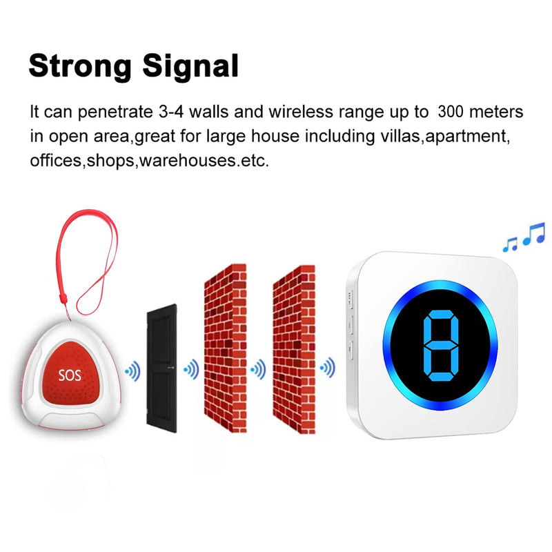 Wireless Caregiver Pager Call Button Nurse Call System 900Ft with LED Number Display for Elderly/Patient/Disabled at Home/Hospital/Clinic doorbell(3 SOS Waterproof Call Button & 1 Receiver)