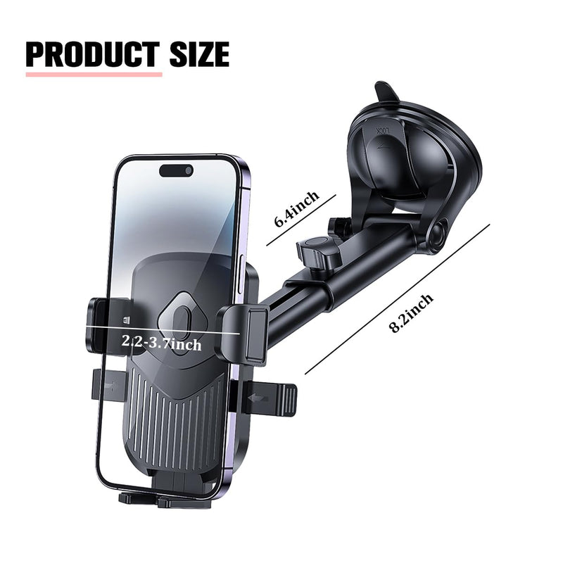 Mandark Car Phone Holder, 360 Degree Rotation Suction Cup Dashboard Vent Mobile Phone Mount Cradle, Auto Interior Dash Windshield Cellphone Stand, Suitable for Most Smartphones (Black) Black