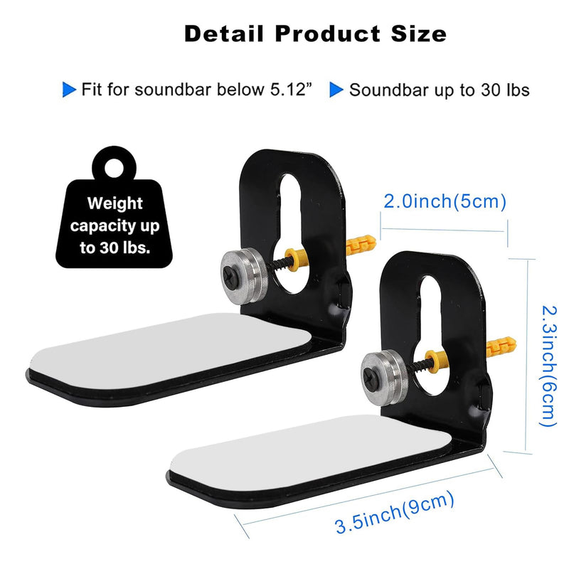 Suixing Sound Bar Mounts Universal Wall Mount Kit Mounting Bracket Compatible Most of Soundbars Wall Mount Brackets with Hardware Kit B-Black