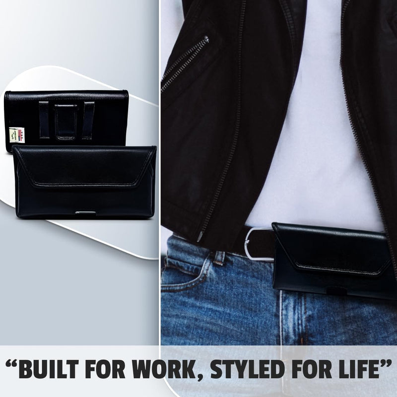 Turtleback Phone Belt Clip Designed for Galaxy S26 Plus, S25 Plus, S24+ to S20 Plus – Small - Belt Holder Fits Phones with Slim Style Cases, Black Leather Wrapped Clip, Belt Loops, Magnetic Closure Horizontal - Leather w/ Covered Leather Clip