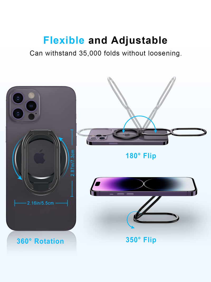 【2024 Upgraded】 Mag Safe Phone Ring Holder, SUPERONE Adjustable Magnetic Kickstand & Removable Phone Grip Compatible with Wireless Charging Only for iPhone 15 & 14 & 13 & 12 Series - Black