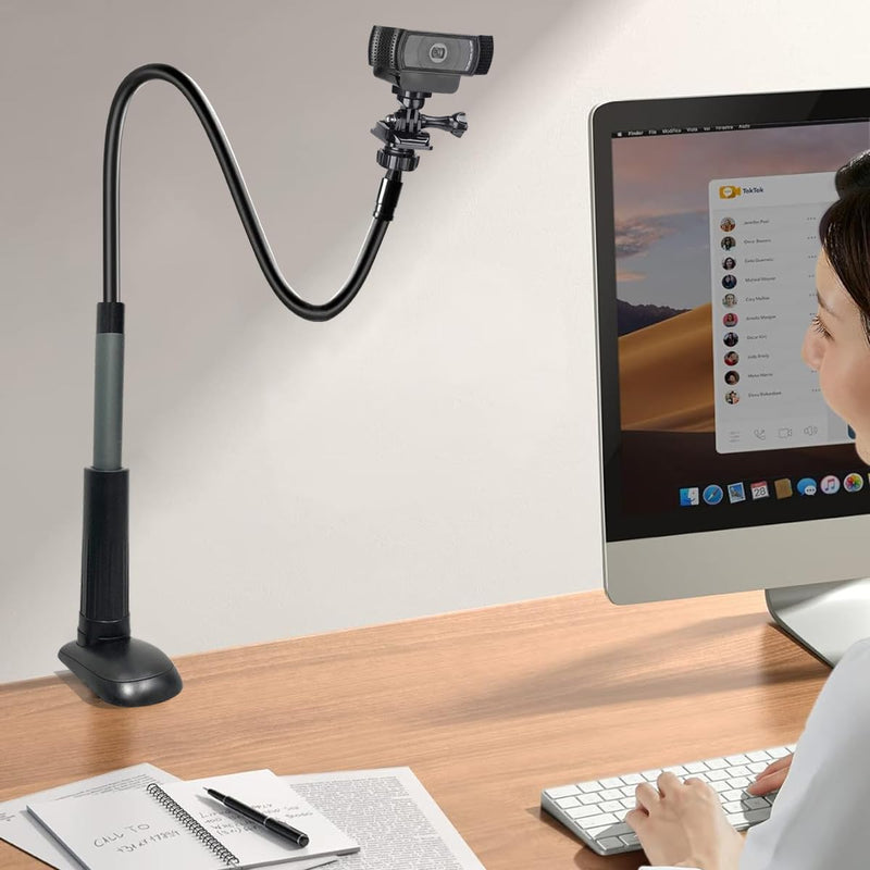 32 Inch Webcam Stand Camera Mount, Upgraded Thick Base Flexible Gooseneck Camera Stand Desk Webcam Mount Clamp for Logitech Webcam C930e C930 C920 C922x C922 Brio 4K C925e C615, Gopro Hero 8 7 6 5 4