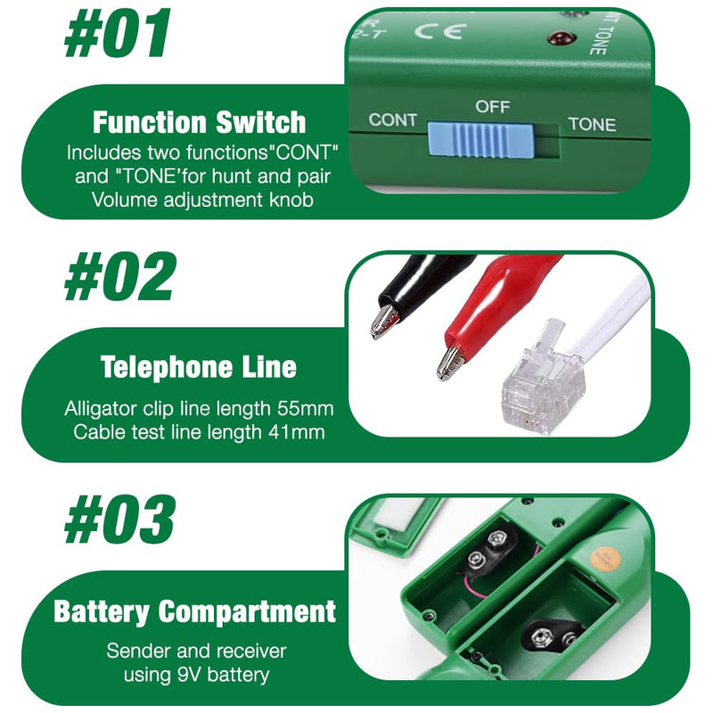 Cable Break Detector Robotic Lawnmower, Cable Tracker, Cable Finder, Cable Tester, Circuit Tester, Telephone Line Tracker for Network Maintenance Collation, Passage of Test Circuit Green