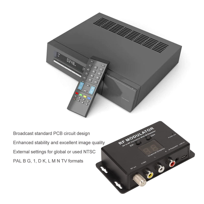 UHF Modulator, Mini AV to RF Modulator, UHF TV Link Modulator AV to RF Converter, AV to RF TV Modulator with Channel Display, Support PAL NTSC, for Set Top Box, DVDs