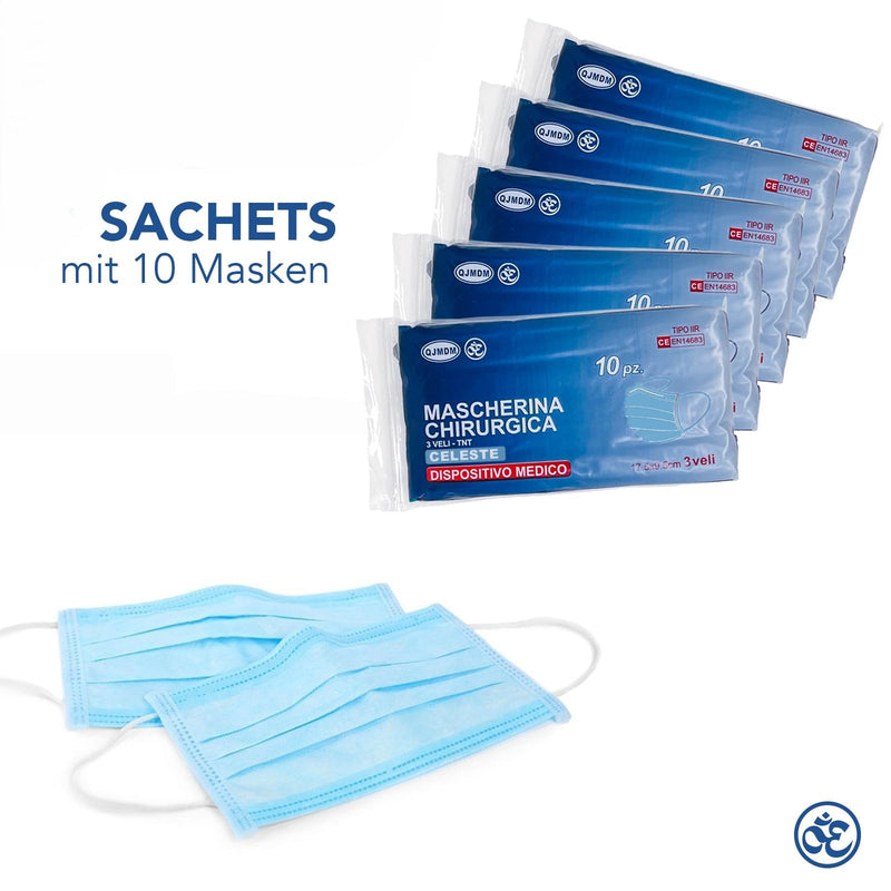 S&S-Medical Pack of 100 Medical Surgical Masks Type IIR EN14683 Certified - 3-Layer Surgical Disposable Masks, CE Approved Medical Device, BFE ≥ 98%, Breathable Mouth Masks | Light Blue