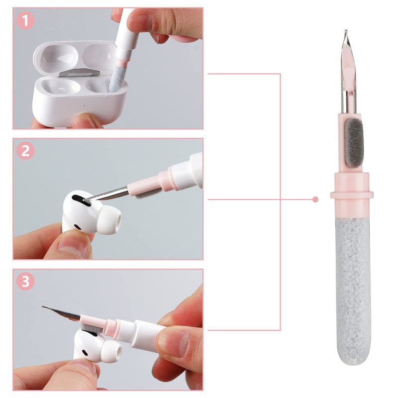 Soft Brush Keyboard Cleaner, Computer Cleaning Tool Kit, 7 in 1 Multipurpose Corner Slit Duster Keycap Puller and Soft Microfiber Brush for Bluetooth Headset Lego Airpods Laptop Camera Lens (Pink) Pink