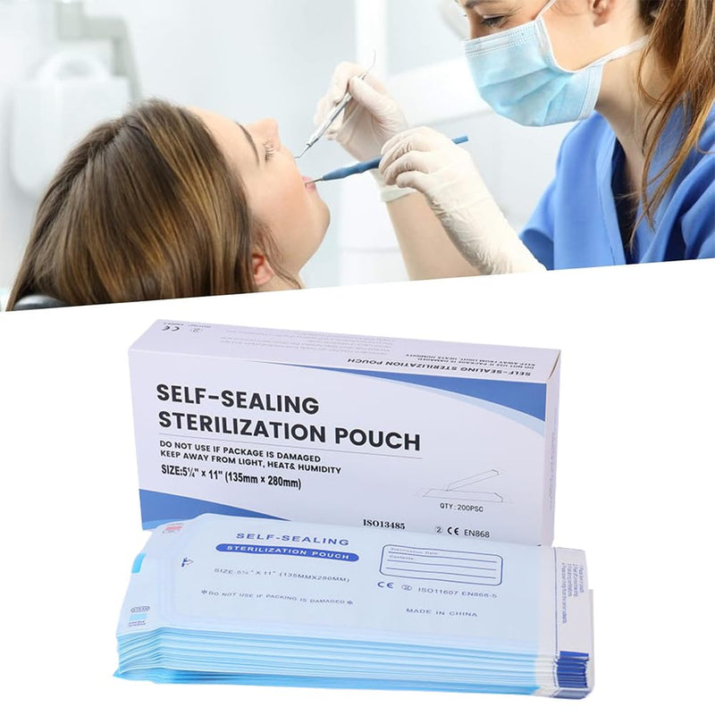 Disposable Sterilisation Bags, 200 x Sterilisation Bags (135 x 280 mm) with SK Seal Sterilising Bag, Sterilising Bag for Autoclaves, Self-Adhesive, Sterilisation Bag for Autoclaves