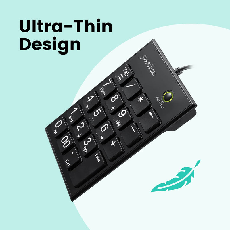[AUSTRALIA] - Perixx PPD-202 Wired 19 Keys Slim Numeric Keypad, Big Print Font, Silent Notebook Scissor Key Number Keypad with Tab Key and Num Lock, Black USB only 