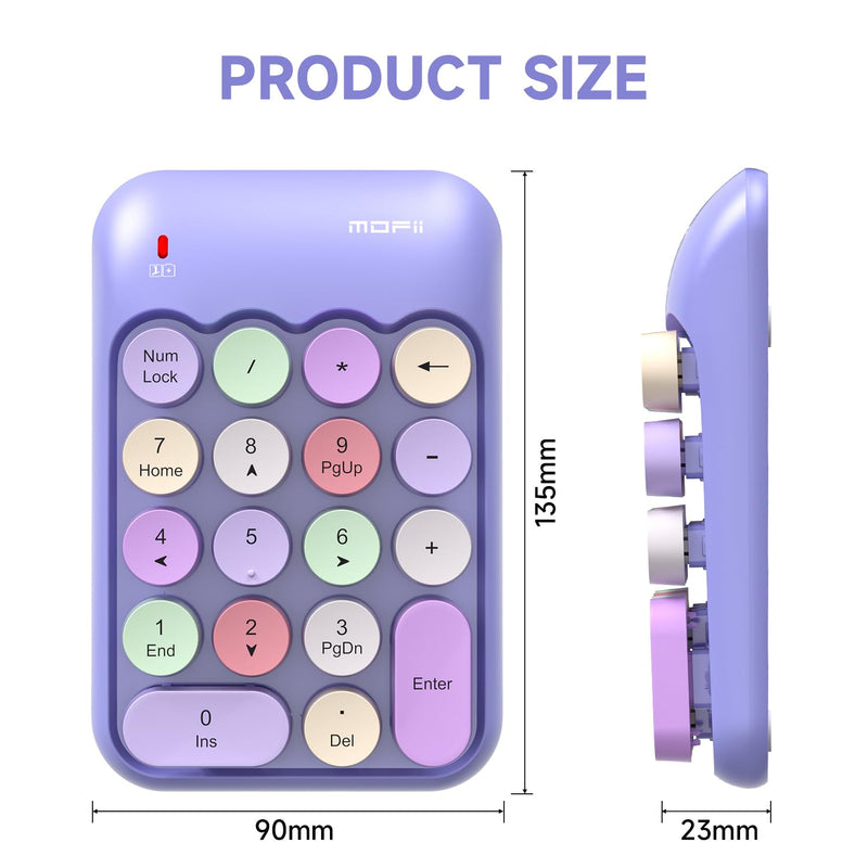 [AUSTRALIA] - MOFII Wireless Number Pads - Purple Numeric Keypad 18 Keys USB 2.4G Round Keycap Colorful Extensions Keypads, Financial Accounting Portable Numpad 10 Key for Laptop/PC/Notebook/Surface Pro 