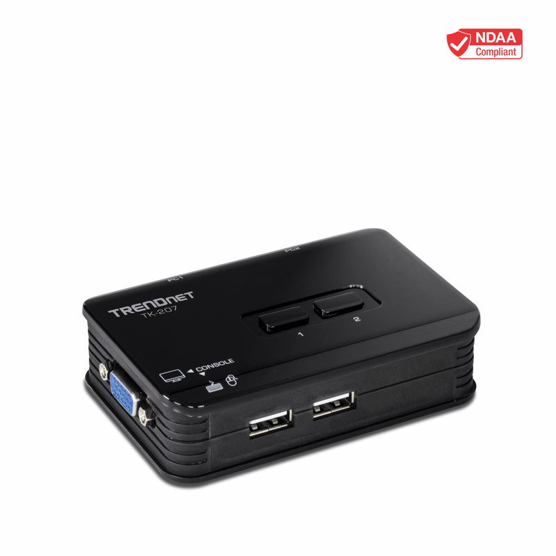 TRENDnet 2-Port USB KVM Switch, TK-207K | Control Two Computers with One Set of Console Controls,2048 x 1536 Resolution,60Hz Refresh Rate,All Required Cabling Included 2 Port USB w/ Cables