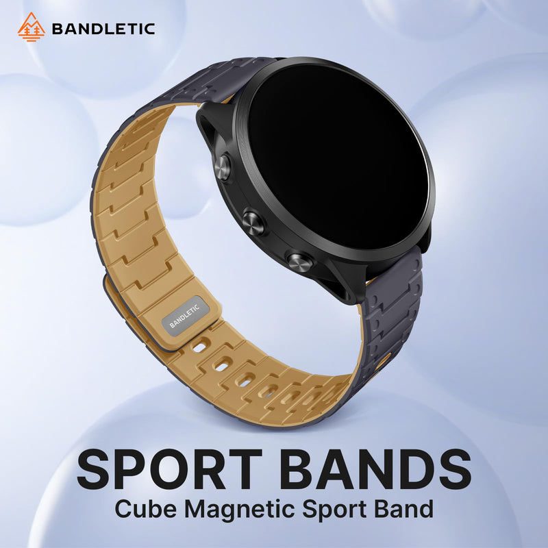 Bandletic 22 mm Quick Release Silicone Band Compatible with Garmin Watch | Magnetic Closure Design, Breathable Lightweight, Smartwatch Wristband Replacement Straps for Men Women,for Workouts & Outdoor AnthraciteGray-Ochre 22MM