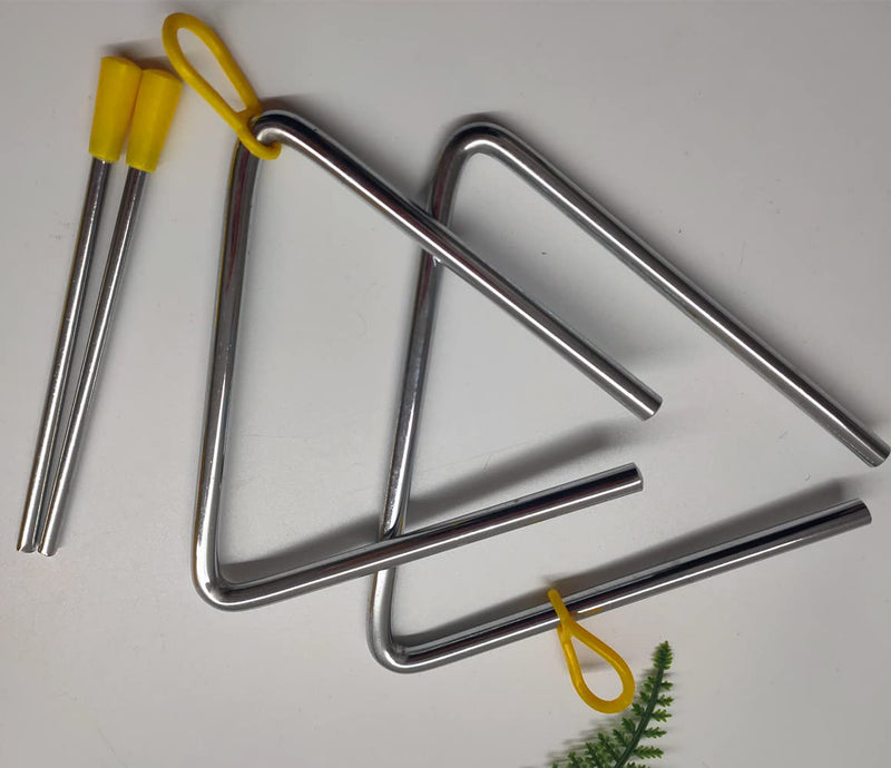 5" Musical Steel Triangle with Striker, 6" Hand Percussion Music Triangles Instrument 5 Inch 6 Inch for Music Learning Practicing Enlightenment (2 Pack)