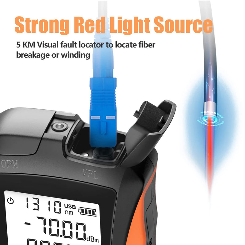 [AUSTRALIA] - Optical Power Meter with Visual Fault Locator, Fiber Light Meter with Cable Tester Function and Li-ion Battery USB Charge for FC/SC/ST Universal Interface 