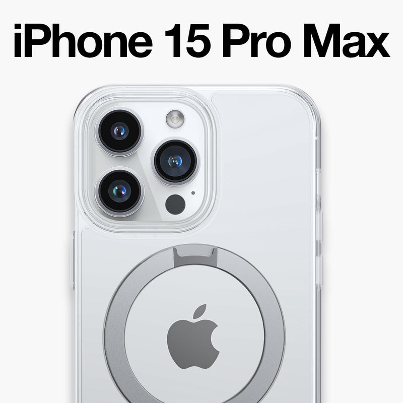 TORRAS Magnetic Ostand for iPhone 15 Pro Max Case, [Military Grade Drop Tested][Compatible with MagSafe][Build in Kickstand] Clear Slim Hard Back Soft Edge Anti-Fingerprint, Clear Crystal Clear