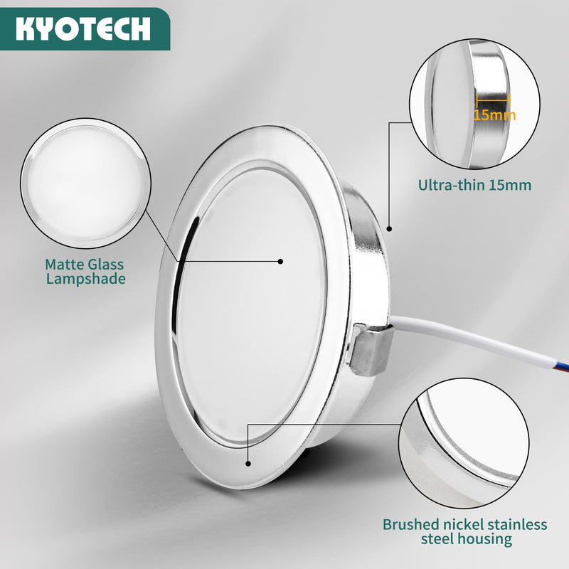 KYOTECH Set of 3 LED Furniture Lights 230 V, 3.5 W LED IP44 G4 15 mm Flat Furniture Recessed Spotlight, 3000 K Warm White, Kitchen Hood Light, Bathroom Light Recessed Spotlight Chrome