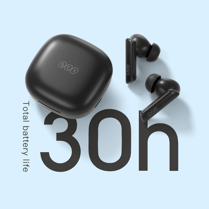 QCY HT05 Multi-Mode Active Noise Cancelling Wireless Earbuds, AI-Enhanced Calls Bluetooth Headphones with 6 Mics, Anti-Wind Noise, Transparency, App for Custom EQ, 30H Playtime, Bluetooth 5.2 Black