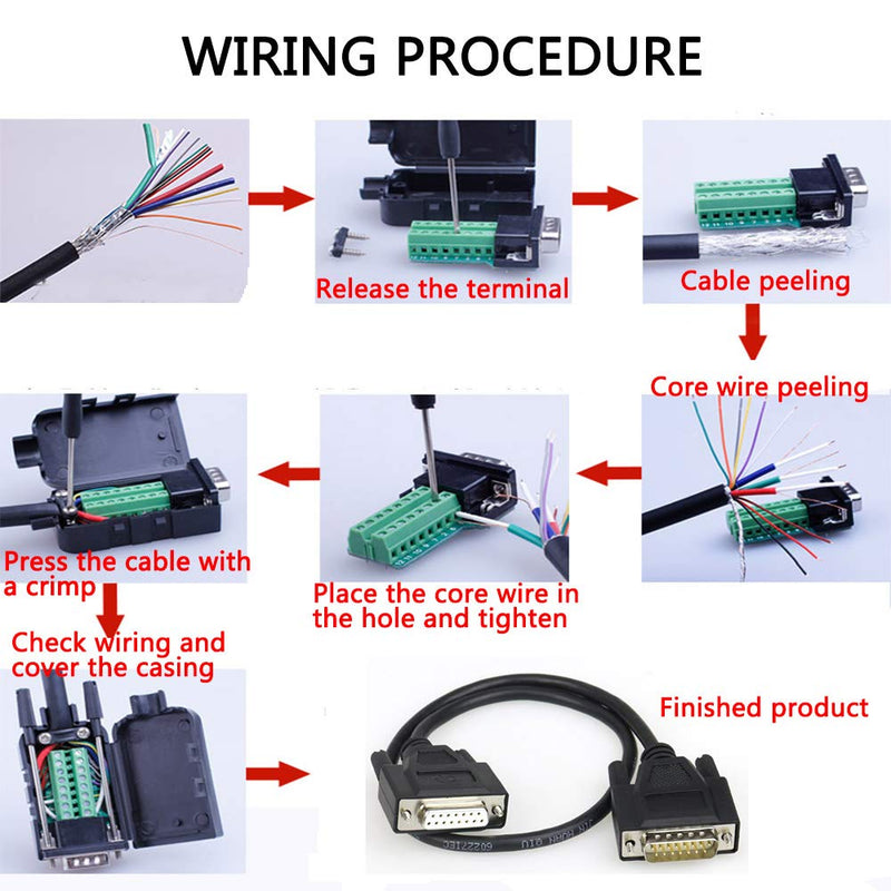 10PCS DB15 Solderless Serial to 15 pin Terminal Female Adapter | 16mm Thinner, RS232 Terminal Female Adapter, Breakout Board, with Case Long Bolts Nuts, 10PCS Female 10PCS Thin Female