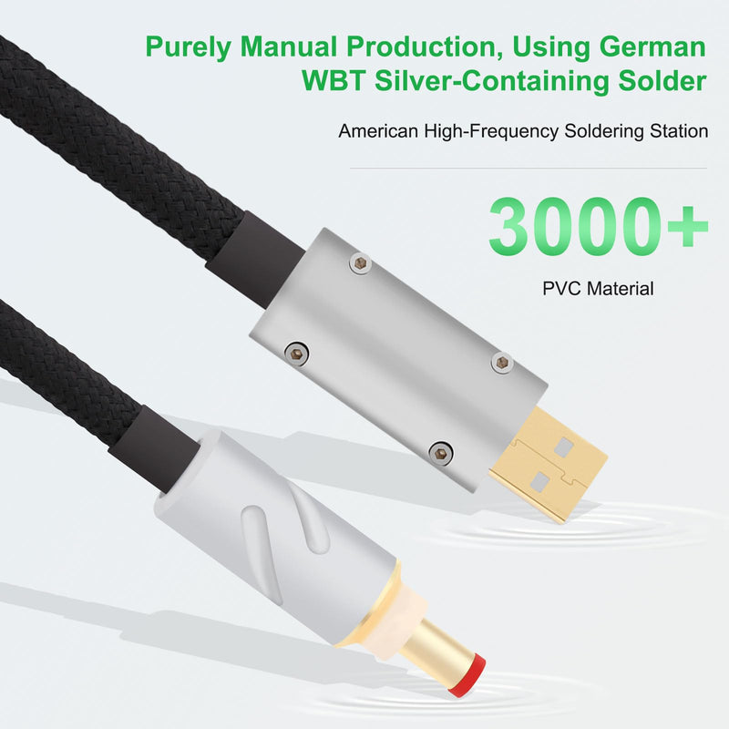 14AWG USB to DC Power Cable Gold Plated USB to 2.5mm DC Plug Audio Cord(2M) | Audio Cable OCC Copper Silver Plated Audiophile DC cable Linear USB Charger Cord- Fast Charging USB2.5mm 2M