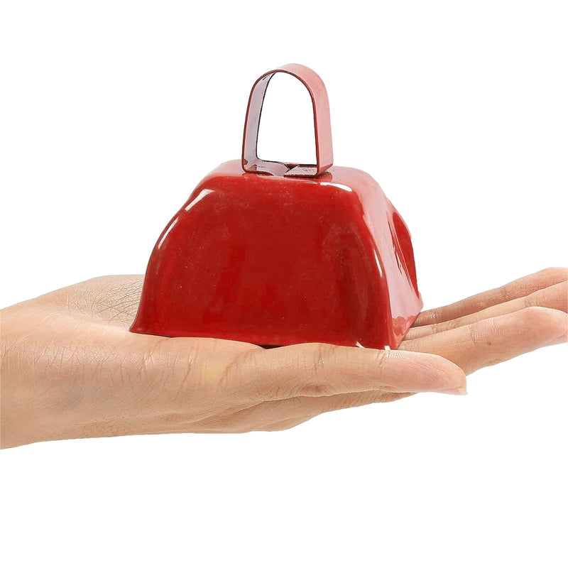BLUE PANDA Cow Bells for Sporting Events - 3-Inch Red Iron Handheld - Pack of 12 Mini Cowbell Noisemakers - Celebration Cheering Noise Makers