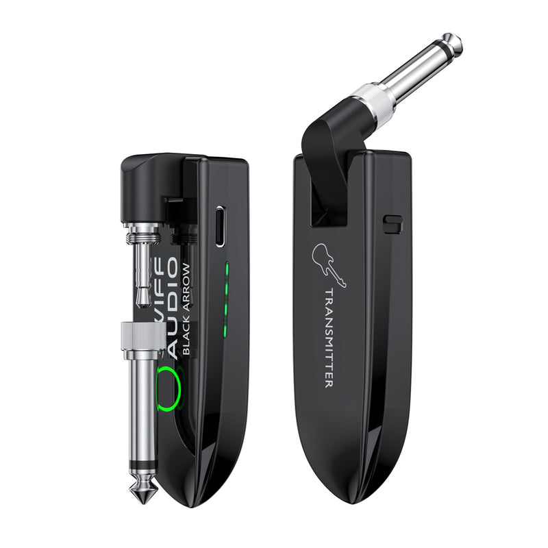 Wireless Guitar System, Digital Wireless System UHF Wireless Guitar Transmitter Receiver Support Multi Channels Rechargeable Long Battery Life for Guitar Bass Electric Instruments (Black) Black