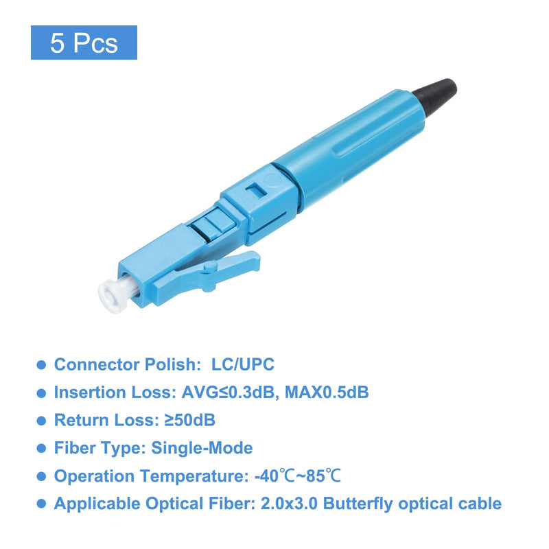 QUARKZMAN LC UPC Fiber Optic Quick Connector Single Mode Fiber Cable Quick Connector LC Adapter for CATV Network Pack of 5