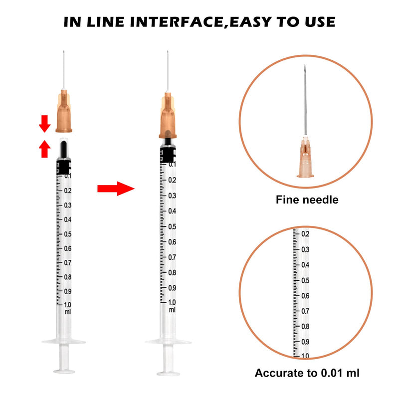 100 Pieces Syringes, Vegena 1 ml Syringe Set, Plastic Tube Syringes with Needle, Disposable Syringes, Small Dosing Syringe, Liquid Syringe, Independent Seal Packaging, Disposable Syringes